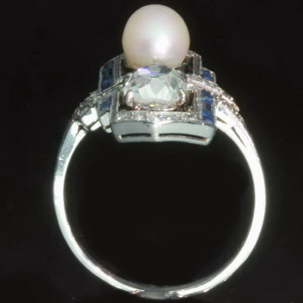Art Deco pearl diamond engagement ring sapphire (image 11 of 14)